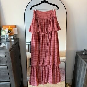 Caroline Constas Dusty Rose Tiered Maxi Skirt
